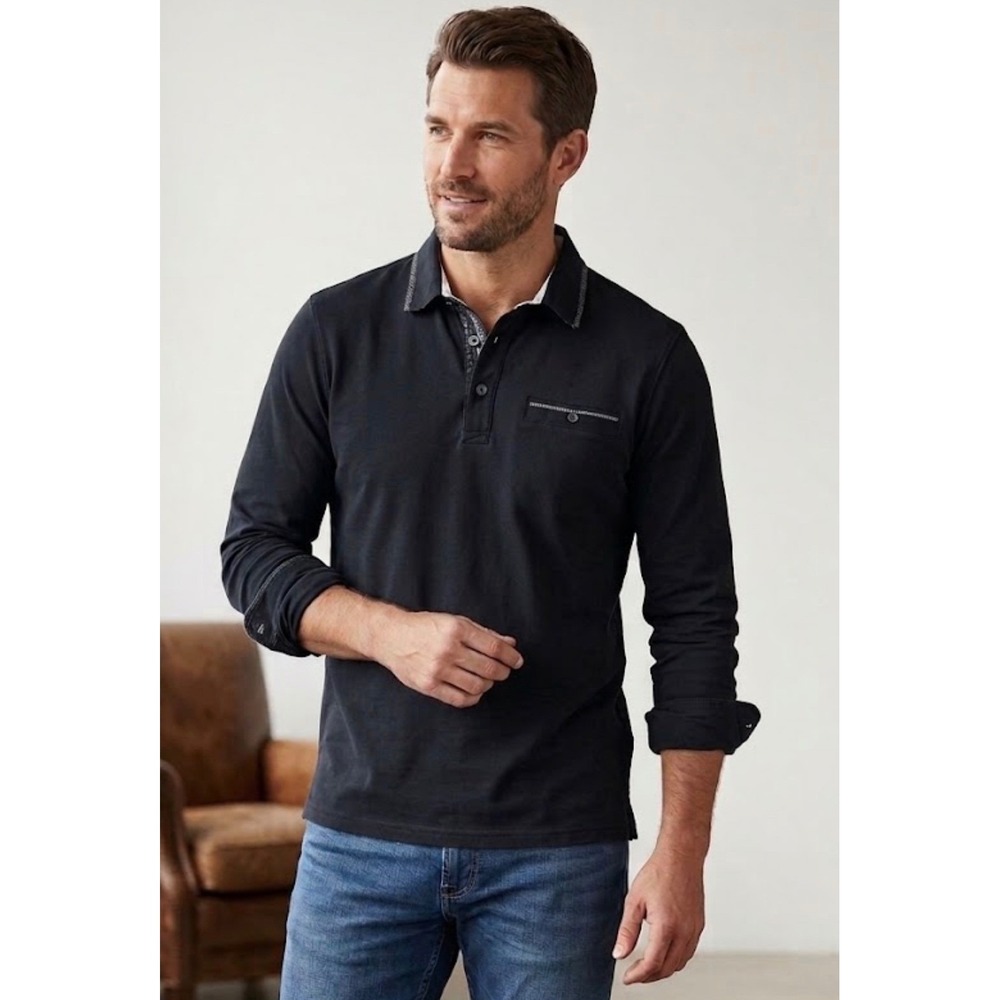 Mark Law Luxury Long Sleeve Polo Shirt Large Charcoal Gray
